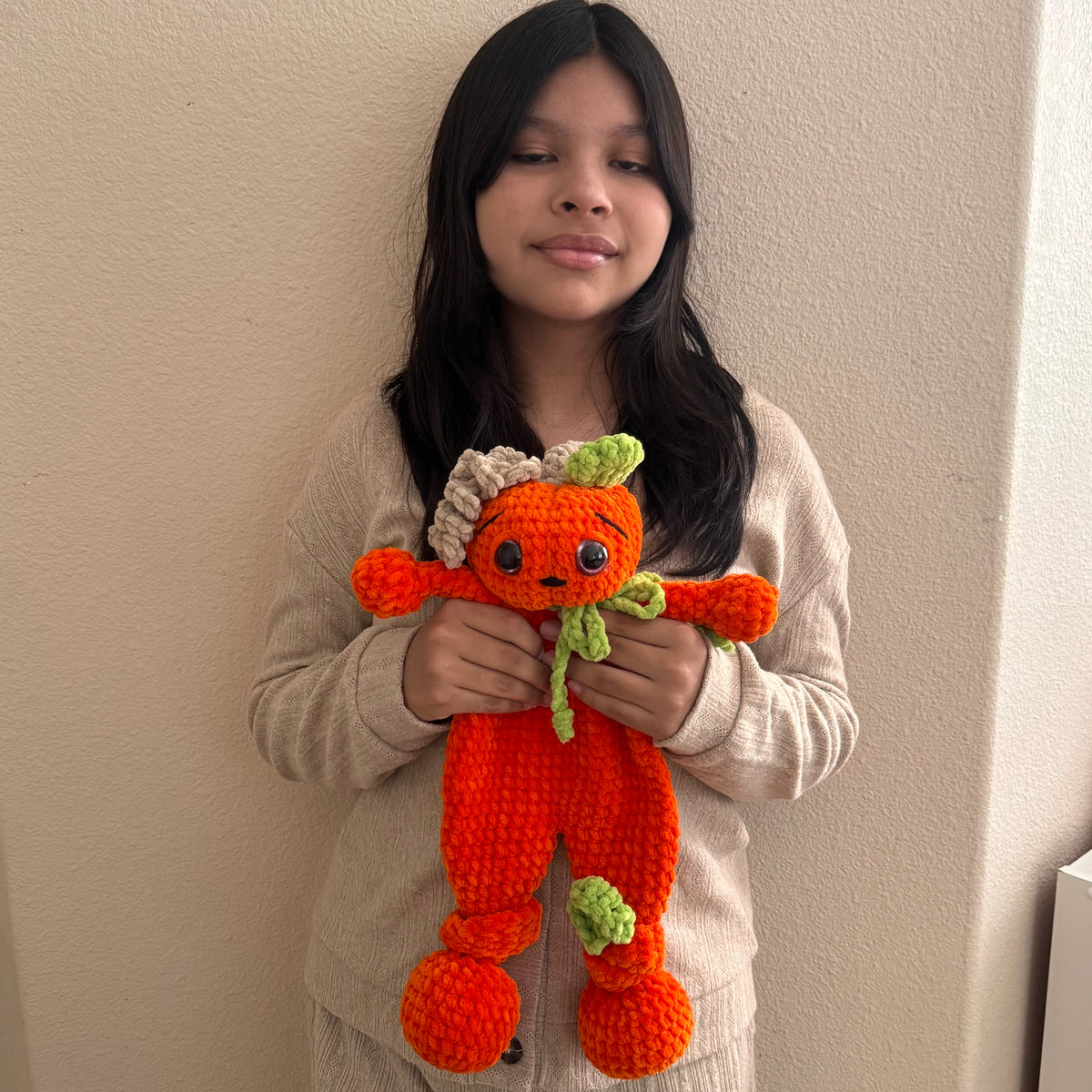 Soft Crochet Pumpkin Snuggler Plushie Lightweight Handmade Fall Amigurumi Lovey for Kids & Toddlers