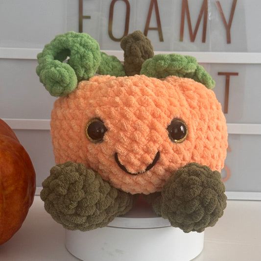 Super Soft Plush Crochet Smiling Pumpkin Stuffed Toy Handmade Fall & Thanksgiving Decor Amigurumi