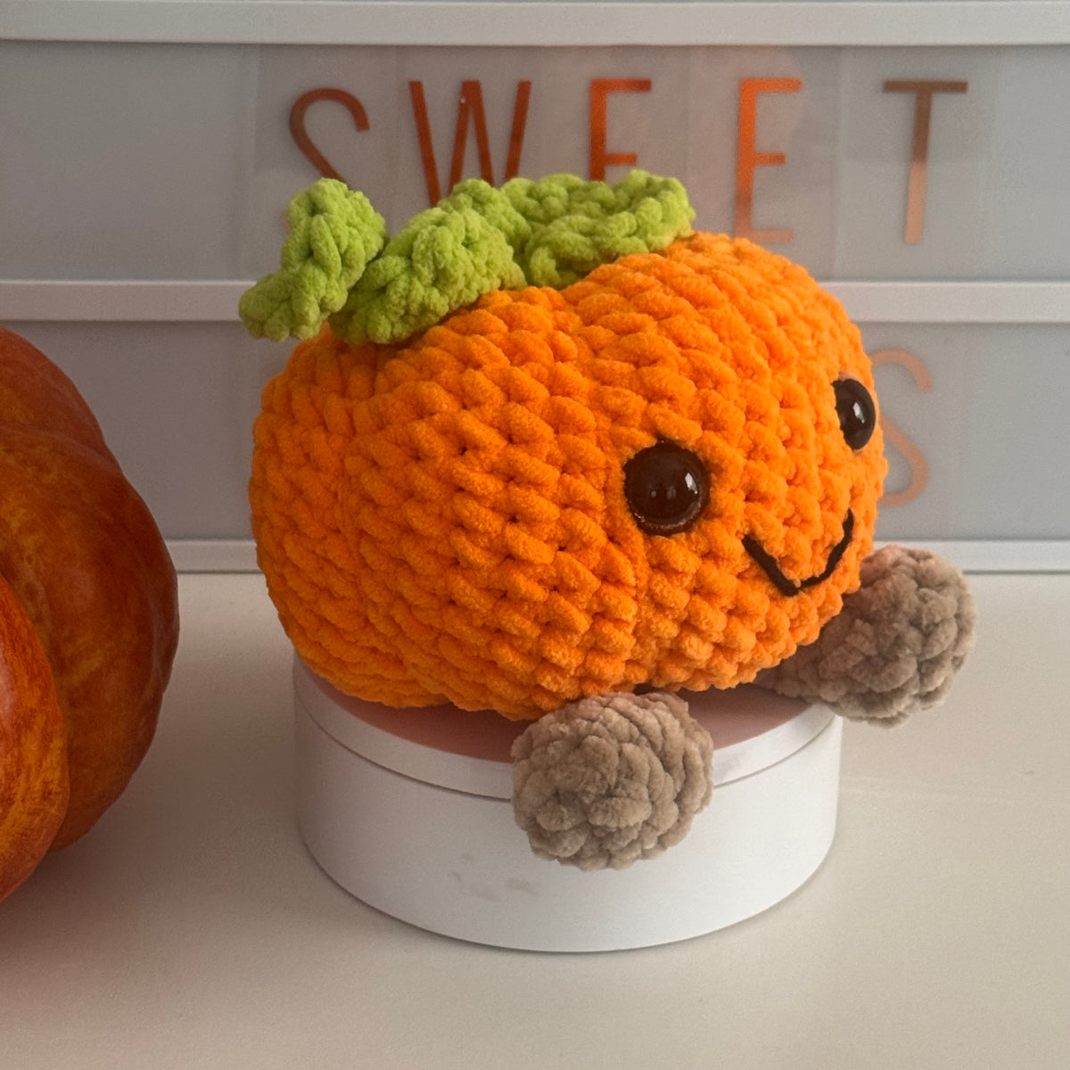 Plush Crochet Pumpkin Amigurumi Decor