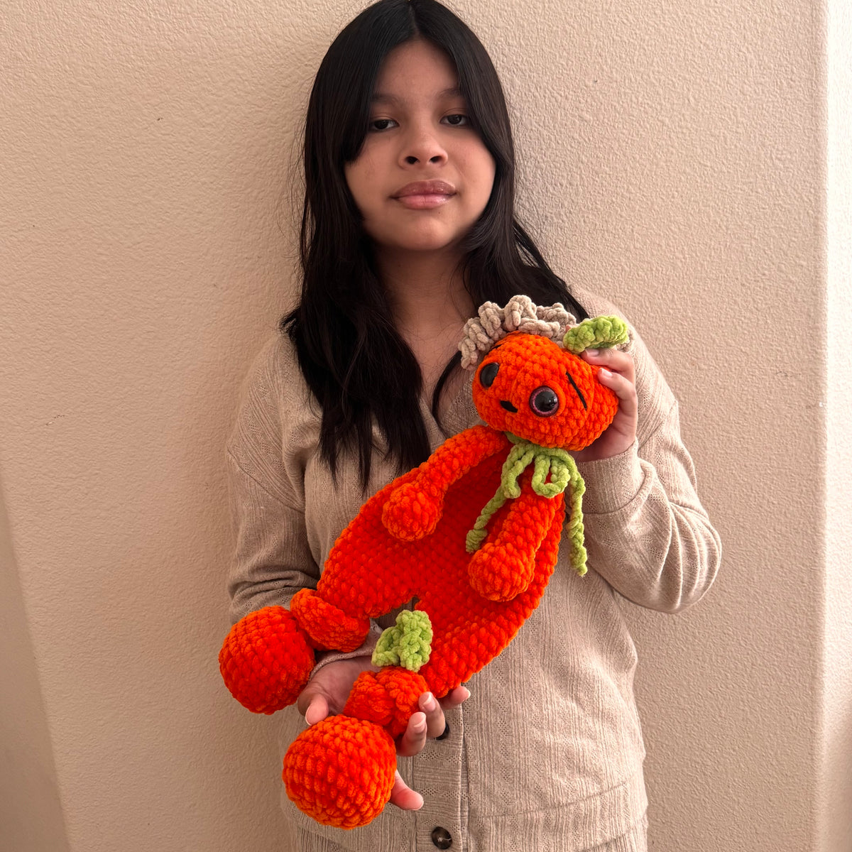 Soft Crochet Pumpkin Snuggler Plushie Lightweight Handmade Fall Amigurumi Lovey for Kids & Toddlers