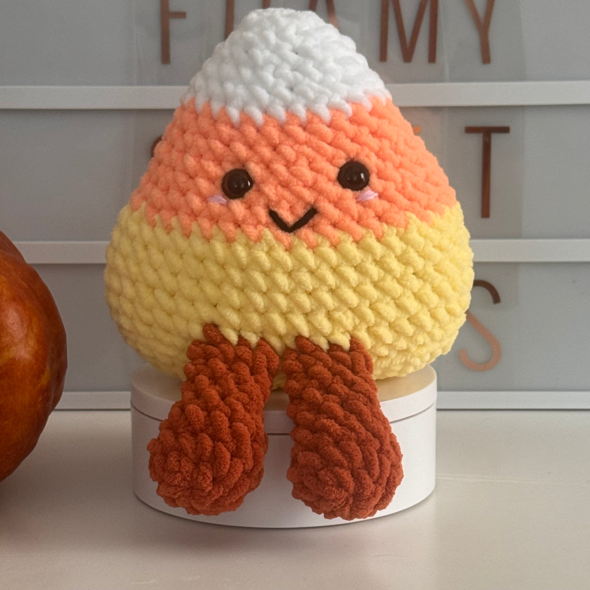 Plush Crochet Candy Corn Amigurumi Handmade Halloween Shelf Sitter Decor