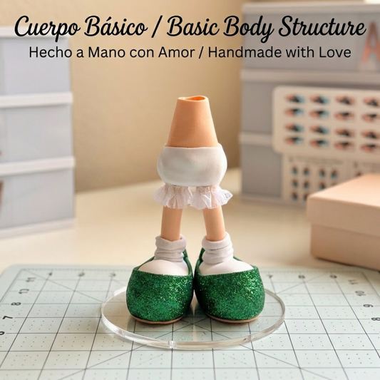 Kit de manualidades abierto con moldes impresos y materiales de foam para 3 cuerpos de fofucha - Open craft kit with printed patterns and foam materials for 3 fofucha bodies.