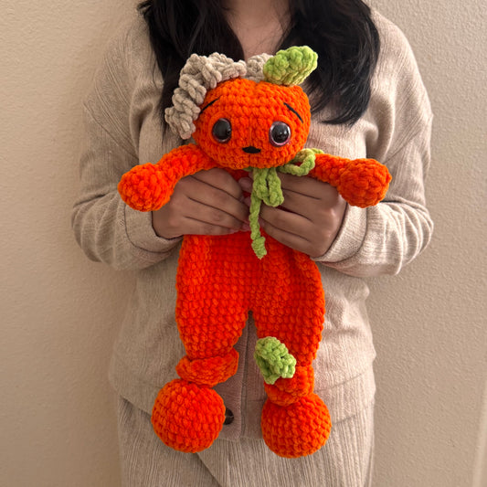 Soft Crochet Pumpkin Snuggler Plushie Lightweight Handmade Fall Amigurumi Lovey for Kids & Toddlers