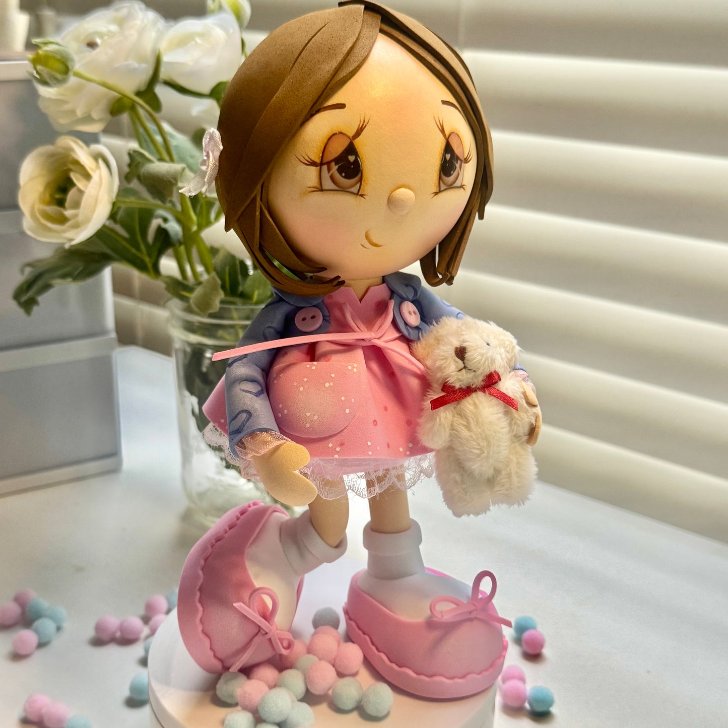 Emma: Sweet Fofucha Doll with Teddy Bear 🧸✨(Muñeca Fofucha Emma con Osito de Peluche)