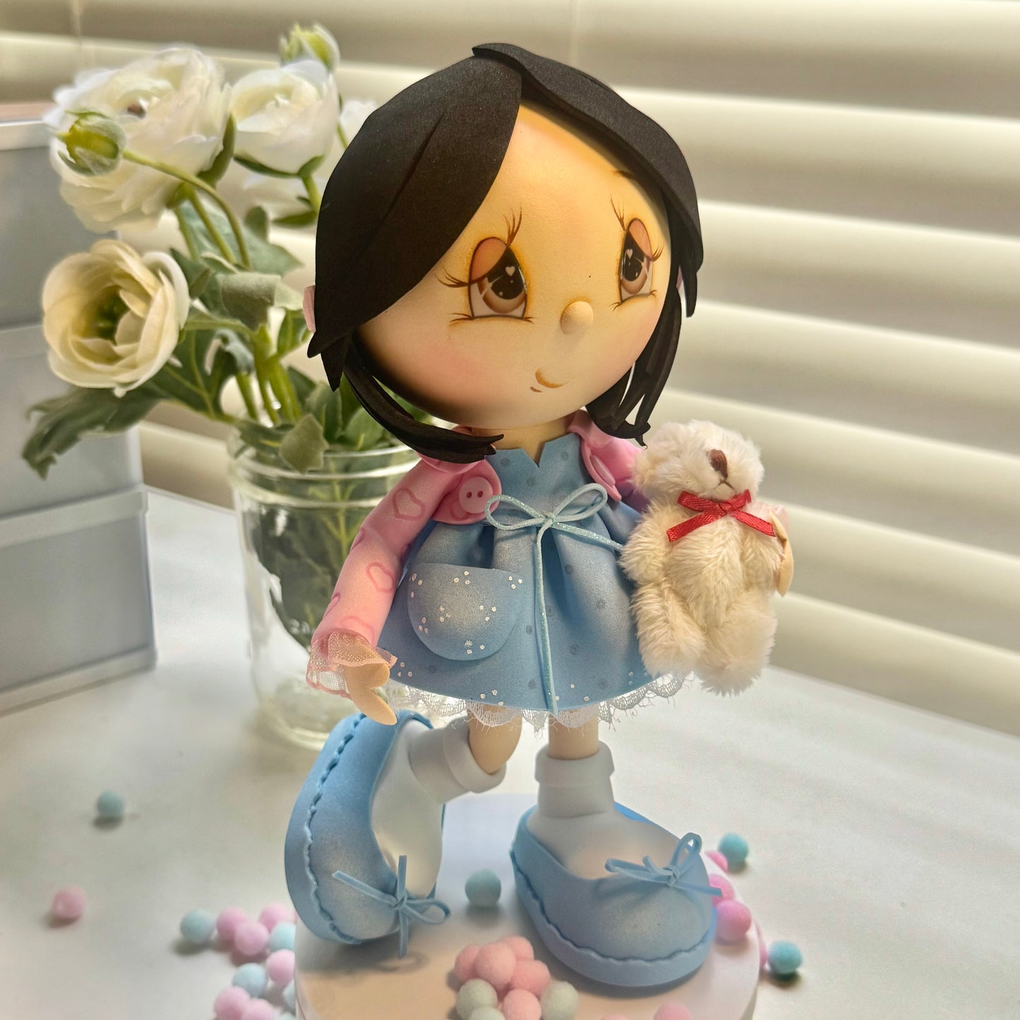 Emma: Sweet Fofucha Doll with Teddy Bear 🧸✨(Muñeca Fofucha Emma con Osito de Peluche)